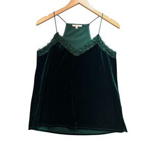 Skies Are Blue Womens Velvet Camisole Small Green Lace Trim V-Neck Y2K